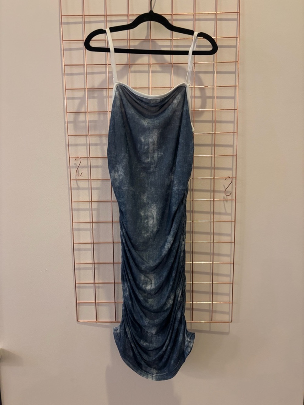 MIA White-Lined Navy/Denim looking Pattern Slip Dress